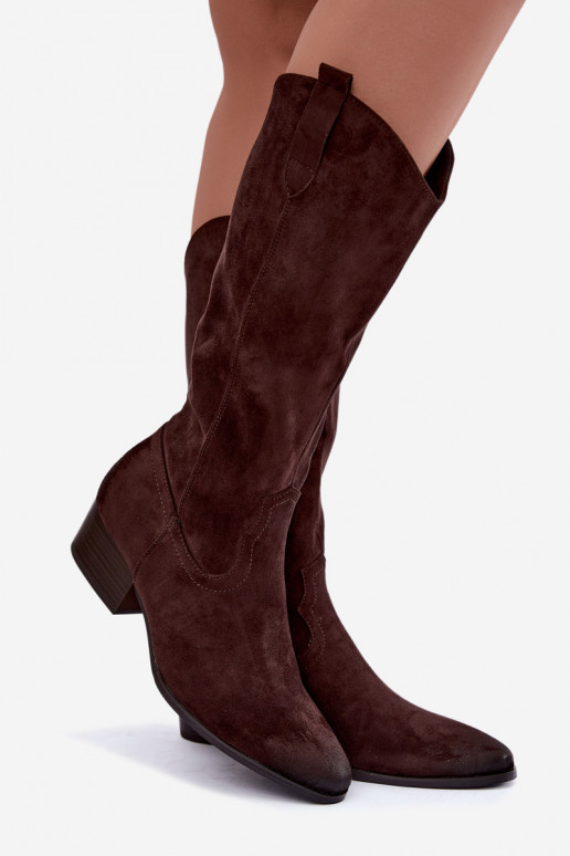 stivali lunghi in stile cowboy foderati Vinceza 58680 in colore cioccolato