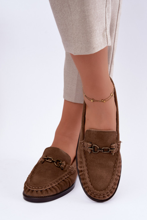 mocassini in suede con volantini e decorazione Vinceza 31718 in colore sabbia