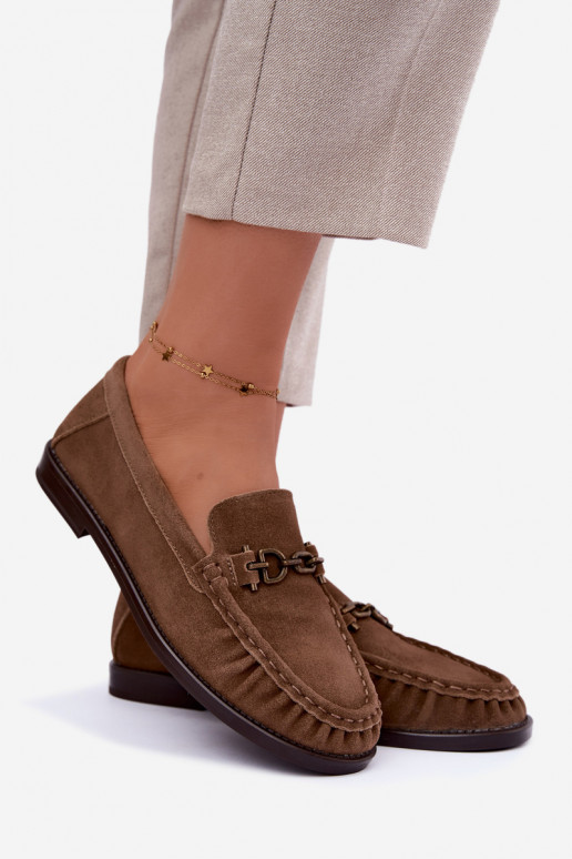 mocassini in suede con volantini e decorazione Vinceza 31718 in colore sabbia