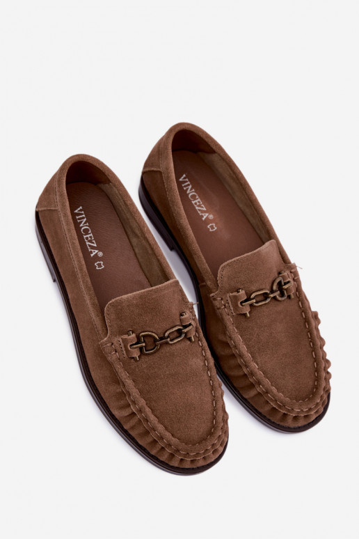 mocassini in suede con volantini e decorazione Vinceza 31718 in colore sabbia