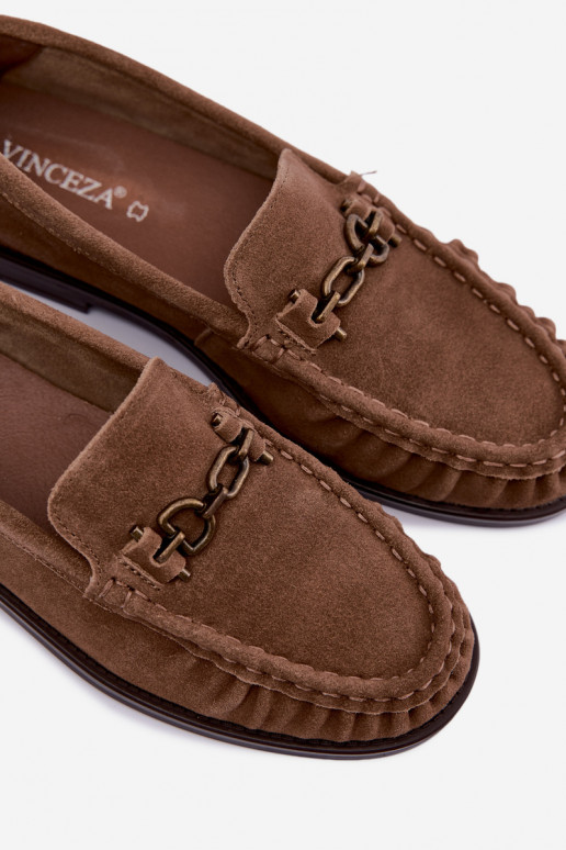 mocassini in suede con volantini e decorazione Vinceza 31718 in colore sabbia
