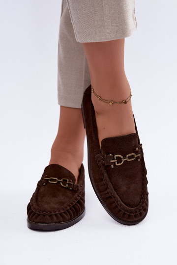 mocassini in suede con volantini e decorazione Vinceza 31718 in colore cioccolato