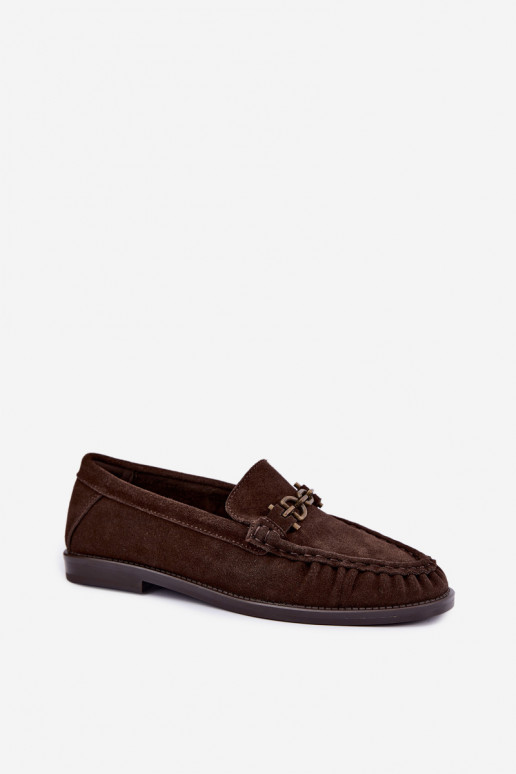 mocassini in suede con volantini e decorazione Vinceza 31718 in colore cioccolato