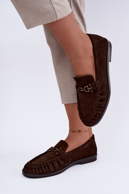 mocassini in suede con volantini e decorazione Vinceza 31718 in colore cioccolato