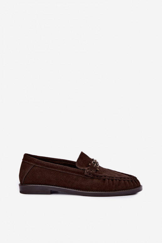 mocassini in suede con volantini e decorazione Vinceza 31718 in colore cioccolato