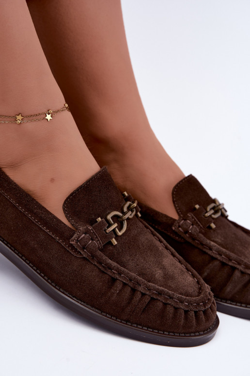 mocassini in suede con volantini e decorazione Vinceza 31718 in colore cioccolato