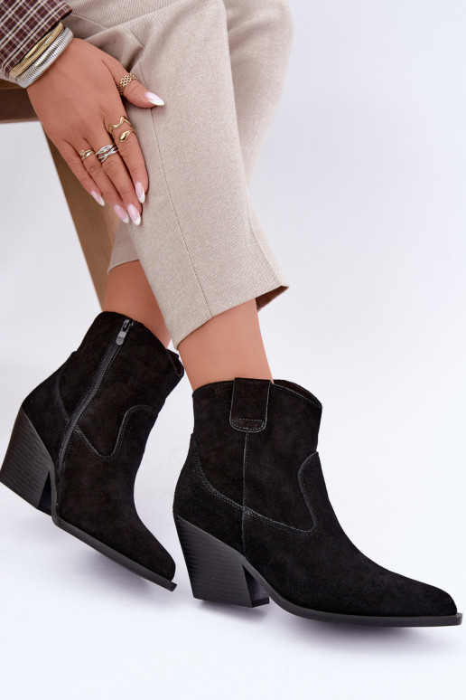 stivali in suede foderati in stile cowboy con tacco in colore nero Tirabelle
