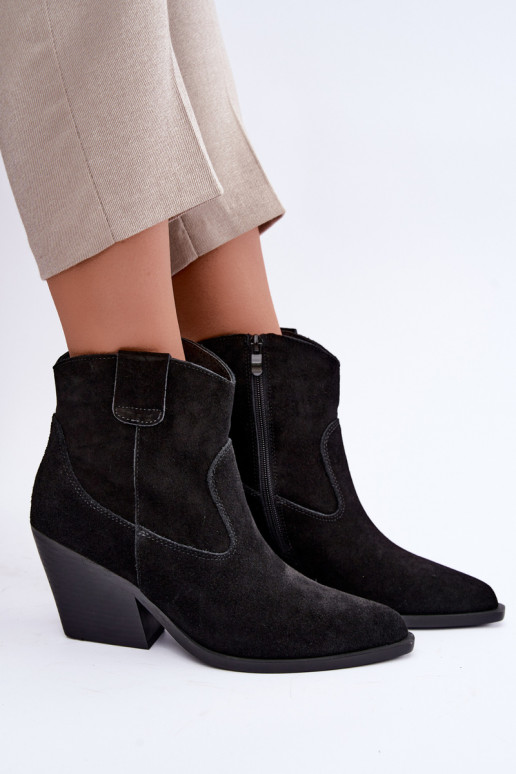 stivali in suede foderati in stile cowboy con tacco in colore nero Tirabelle