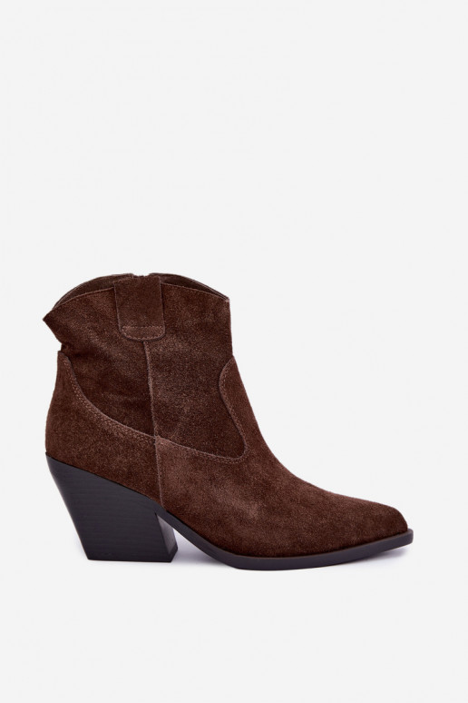 stivali in suede foderati in stile cowboy con tacco in colore marrone Tirabelle