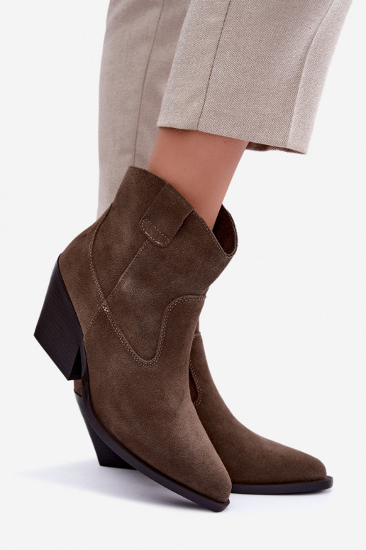Stivaletti in camoscio khaki in stile cowboy con tacco Tirabelle