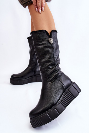 Stivali in pelle da donna con lana Zazoo 70121 neri 2