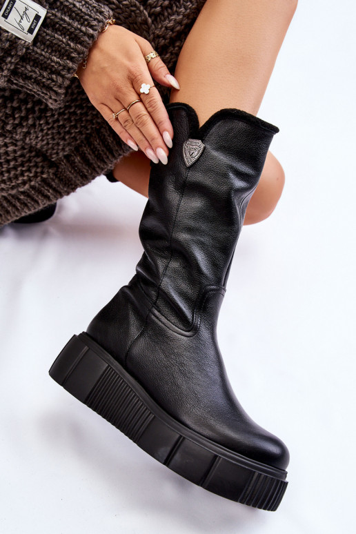 Stivali in pelle da donna con lana Zazoo 70121 neri