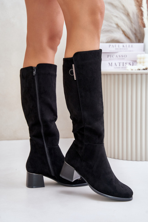 Stivali alti con tacco in suede sintetico neri Izanae