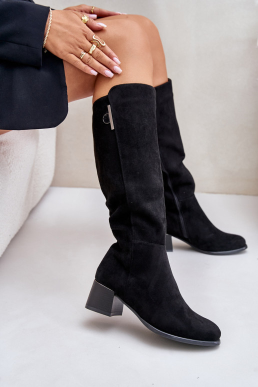 Stivali alti con tacco in suede sintetico neri Izanae
