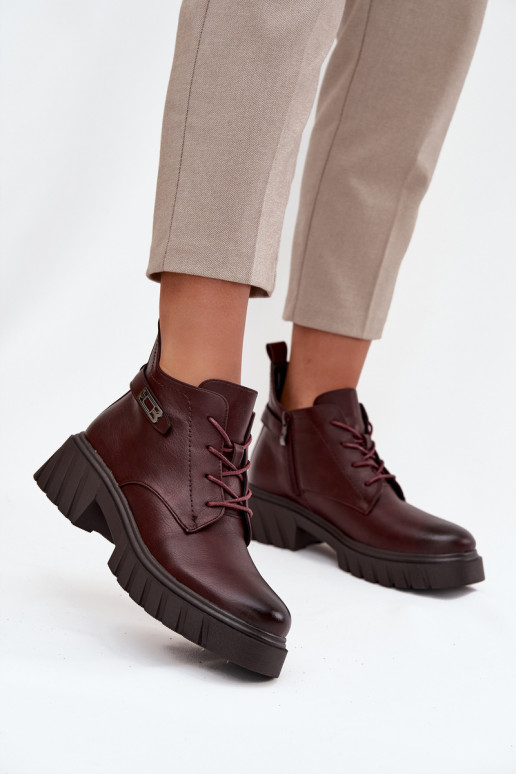 Stivaletti bassi caldi da donna con tacchi decorati bordeaux Therisse