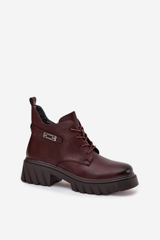 Stivaletti bassi caldi da donna con tacchi decorati bordeaux Therisse