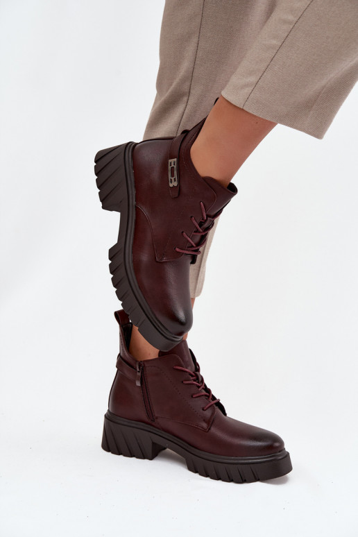 Stivaletti bassi caldi da donna con tacchi decorati bordeaux Therisse