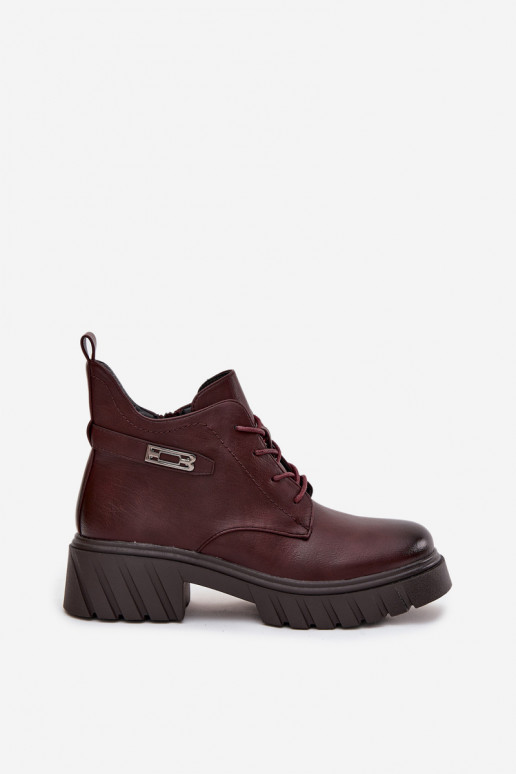 Stivaletti bassi caldi da donna con tacchi decorati bordeaux Therisse