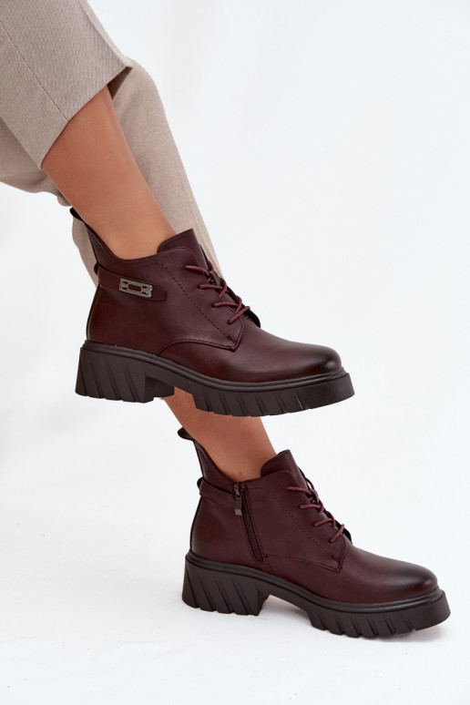 Stivaletti bassi caldi da donna con tacchi decorati bordeaux Therisse