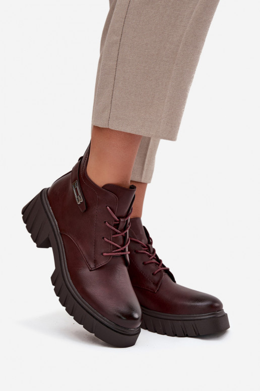 Stivaletti bassi caldi da donna con tacchi decorati bordeaux Therisse