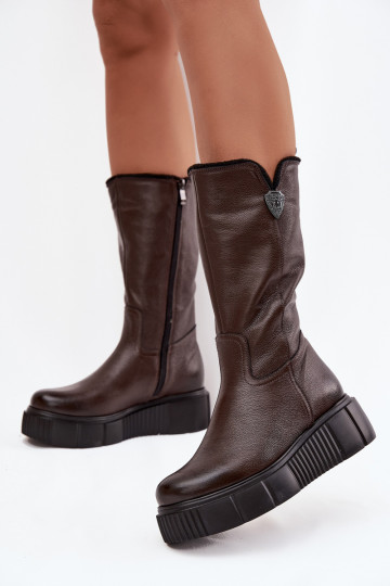 Stivali in pelle da donna con lana Zazoo 70121 cioccolato