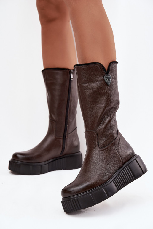 Stivali in pelle da donna con lana Zazoo 70121 cioccolato