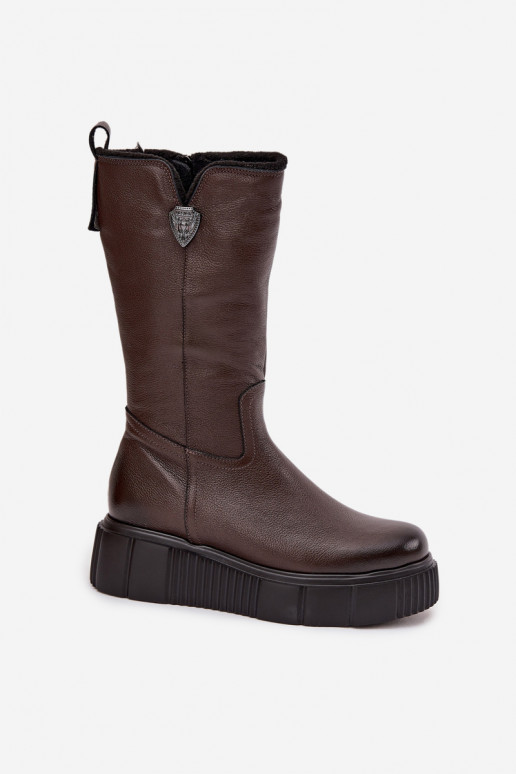 Stivali in pelle da donna con lana Zazoo 70121 cioccolato