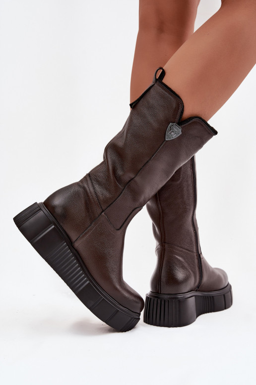 Stivali in pelle da donna con lana Zazoo 70121 cioccolato