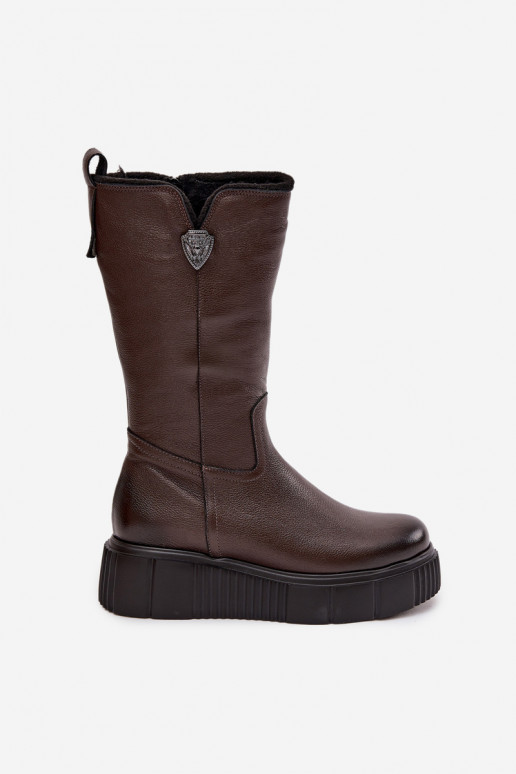 Stivali in pelle da donna con lana Zazoo 70121 cioccolato
