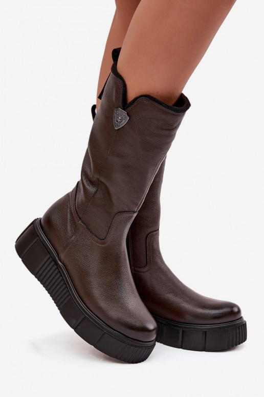 Stivali in pelle da donna con lana Zazoo 70121 cioccolato