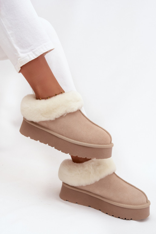 Stivali da neve beige da donna in suede sintetico con pelliccia Mivelle