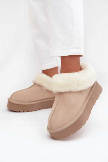 Stivali da neve beige da donna in suede sintetico con pelliccia Mivelle 2
