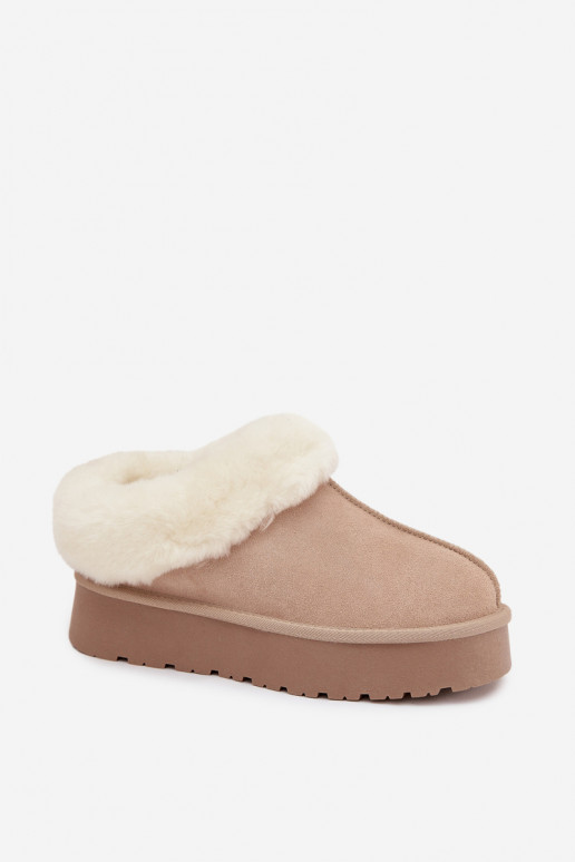 Stivali da neve beige da donna in suede sintetico con pelliccia Mivelle