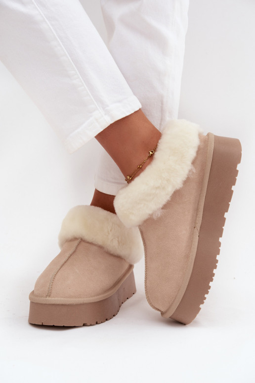 Stivali da neve beige da donna in suede sintetico con pelliccia Mivelle