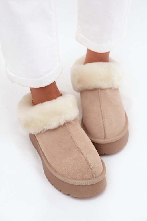 Stivali da neve beige da donna in suede sintetico con pelliccia Mivelle