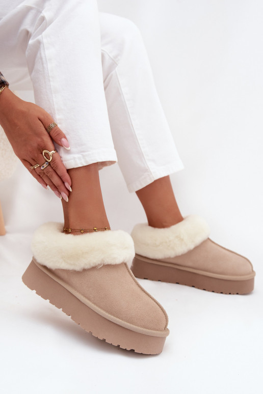 Stivali da neve beige da donna in suede sintetico con pelliccia Mivelle