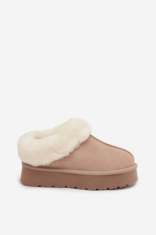 Stivali da neve beige da donna in suede sintetico con pelliccia Mivelle