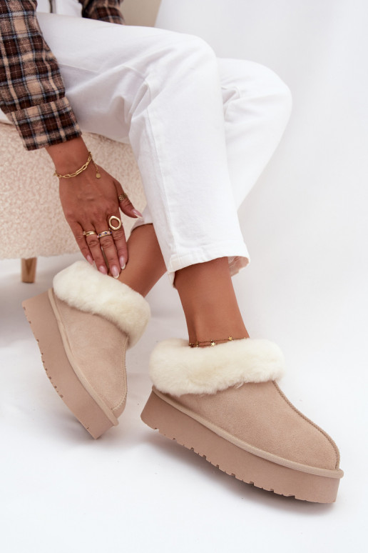 Stivali da neve beige da donna in suede sintetico con pelliccia Mivelle