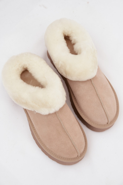 Stivali da neve beige da donna in suede sintetico con pelliccia Mivelle
