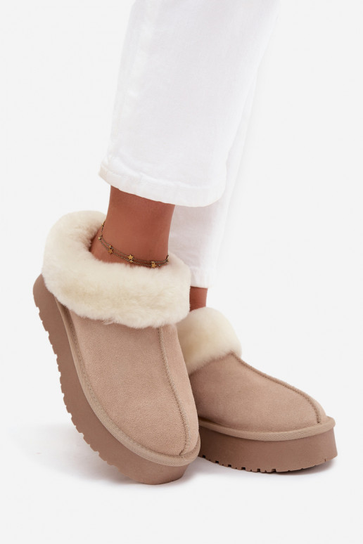 Stivali da neve beige da donna in suede sintetico con pelliccia Mivelle