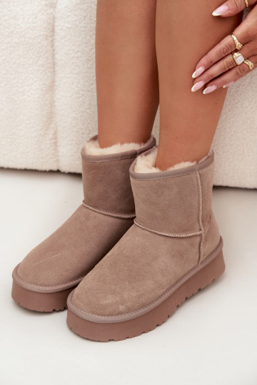 Stivali da neve beige da donna in suede sintetico con piattaforma Privine