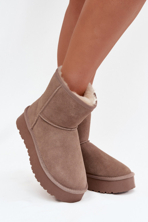 Stivali da neve beige da donna in suede sintetico con piattaforma Privine