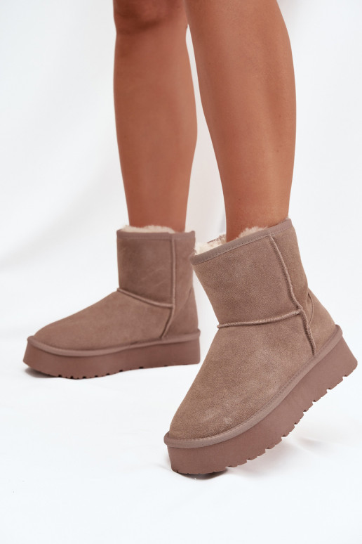 Stivali da neve beige da donna in suede sintetico con piattaforma Privine