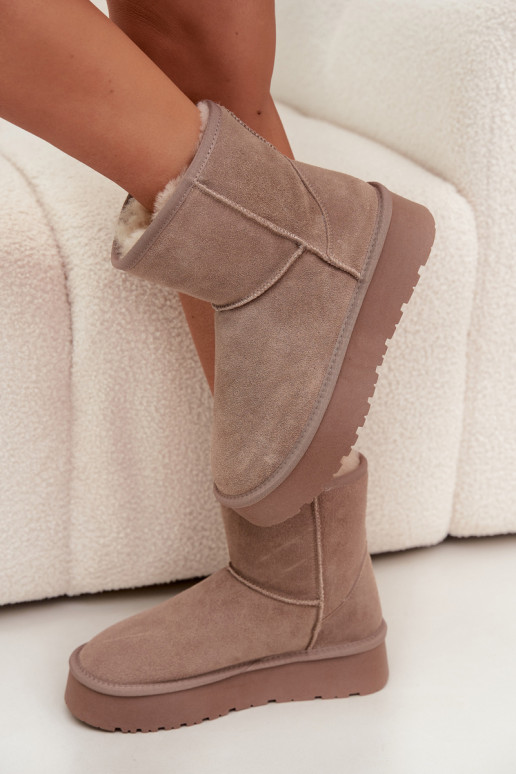 Stivali da neve beige da donna in suede sintetico con piattaforma Privine