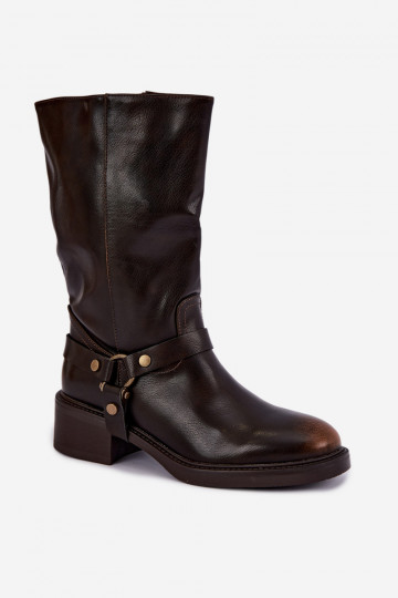 Stivaletti caldi con cinturini decorativi color cioccolato Galdine