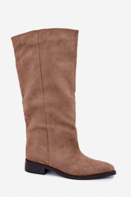 Stivali alti slip-on con tacco largo in sabbia Cadorine