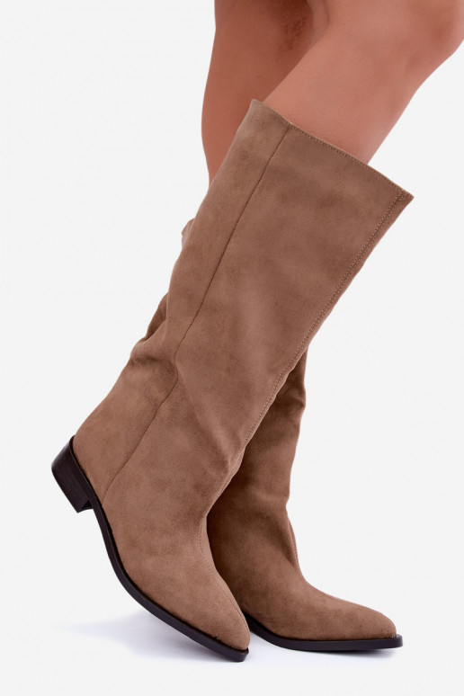 Stivali alti slip-on con tacco largo in sabbia Cadorine