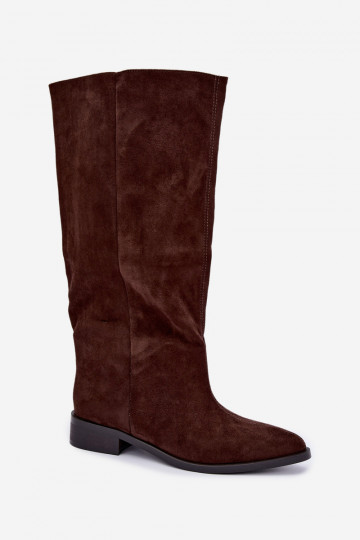 Stivali alti slip-on con tacco largo in cioccolato Cadorine