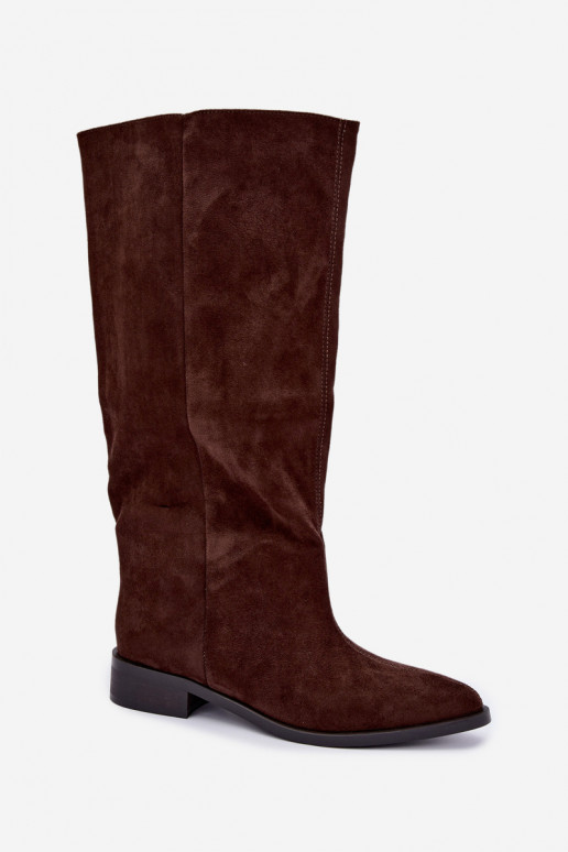 Stivali alti slip-on con tacco largo in cioccolato Cadorine