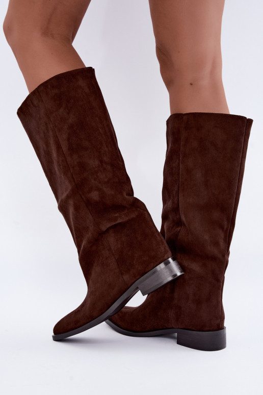 Stivali alti slip-on con tacco largo in cioccolato Cadorine